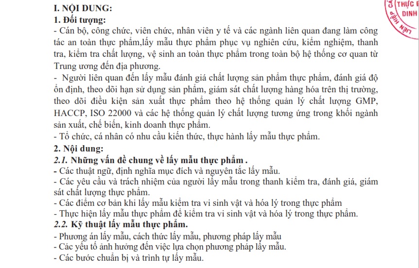 dao tao ky thuat lay mau thuc pham 1